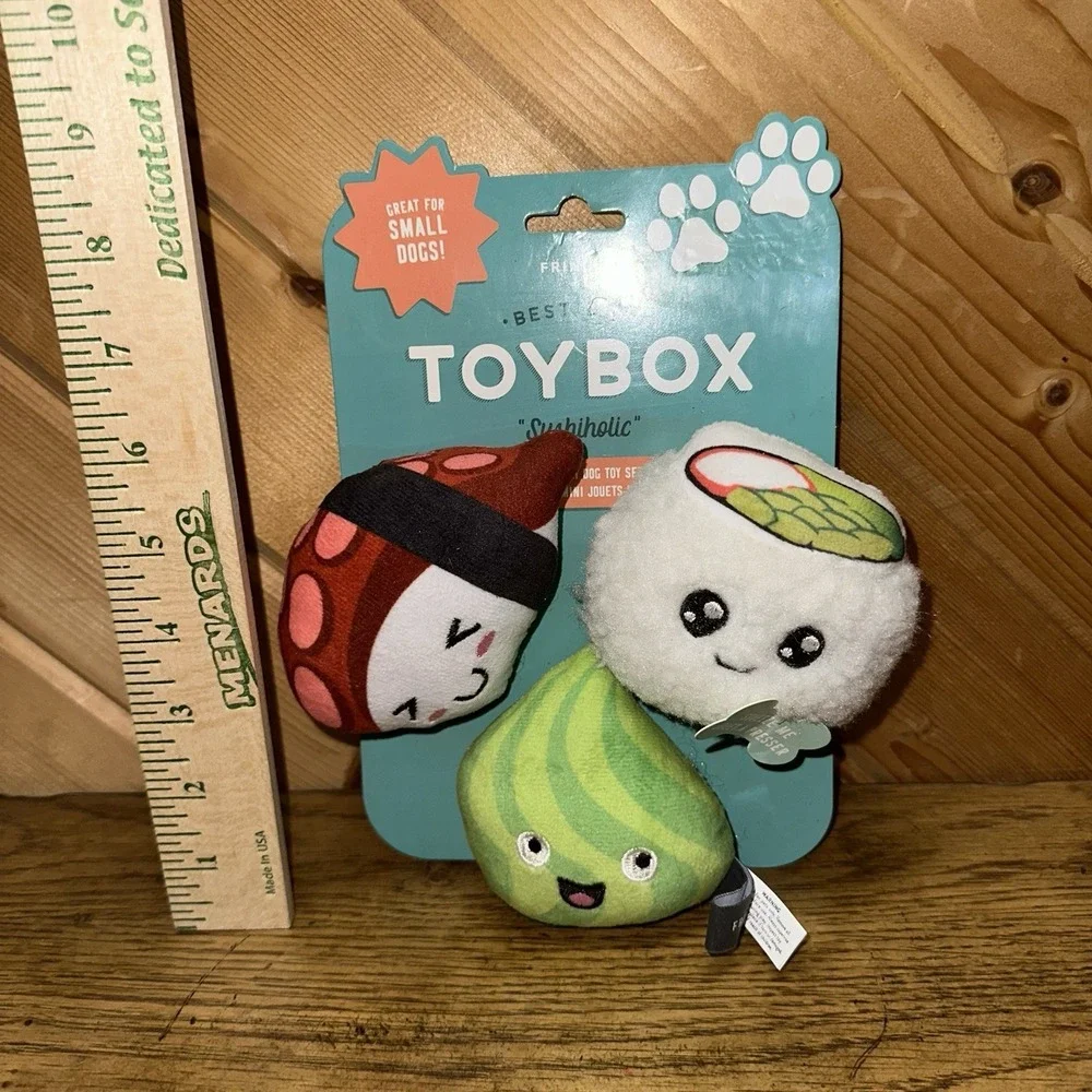 NEW Best Dog Toybox Sushiholic Sushi Dog Toy 3-pack Stuffed Squeakers Small Dogs